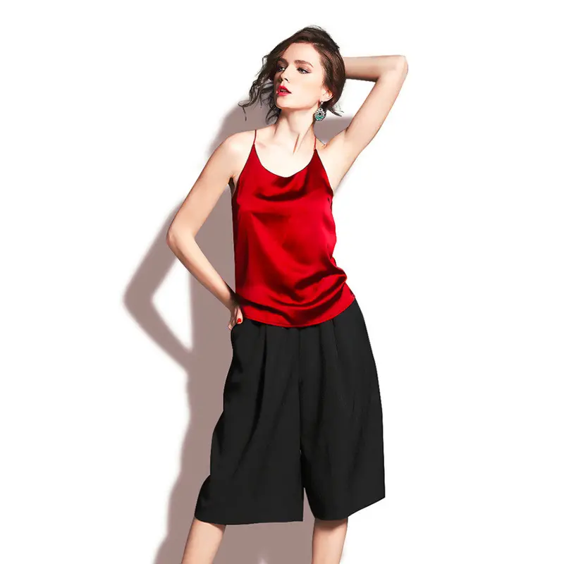 Style Sleeveless Silktank Tops Sexy Deep V Neck Black Camisole Tank Casual Party Girls Tops 7