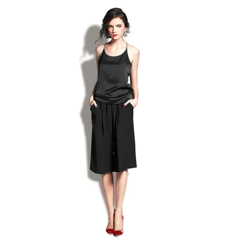Style Sleeveless Silktank Tops Sexy Deep V Neck Black Camisole Tank Casual Party Girls Tops 8