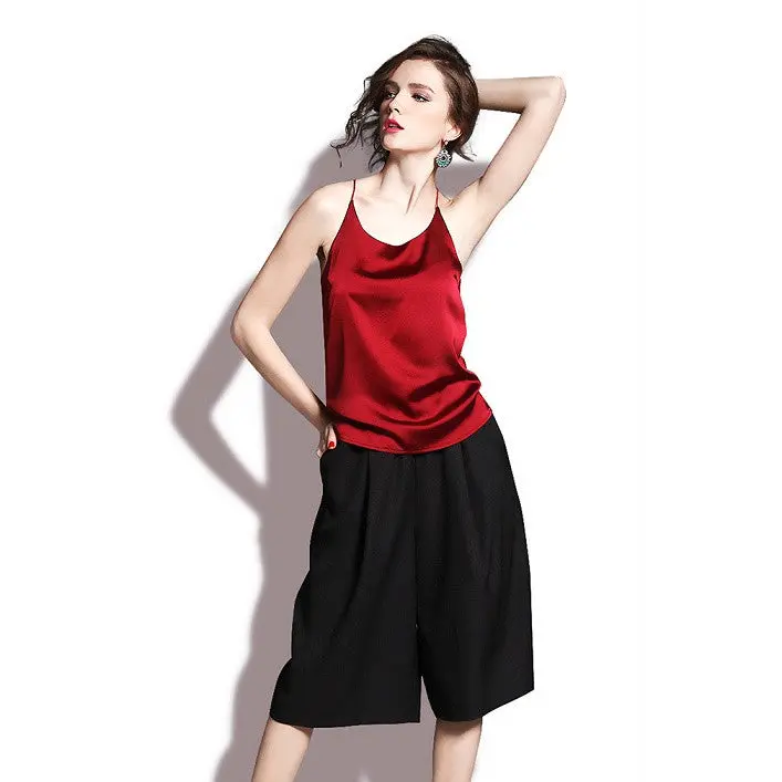 Style Sleeveless Silktank Tops Sexy Deep V Neck Black Camisole Tank Casual Party Girls Tops 9