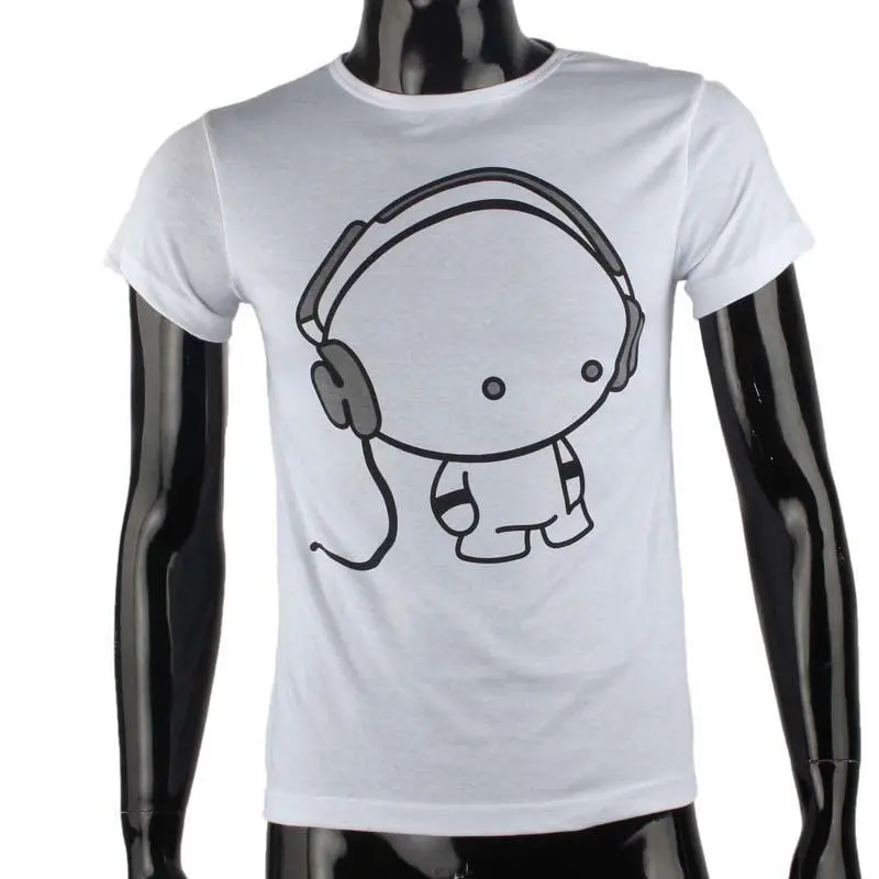 Style T-Shirt Men Boy Cotton Tees Shirt Short Sleeve Earphone Clothes Tshirt Camisa Masculina Feida 1