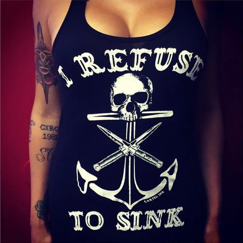 Style Tank Top Women Skull Anchor Print Tank Top Sexy Sleeveless Letter Tops Women Low Cut Camisole 1