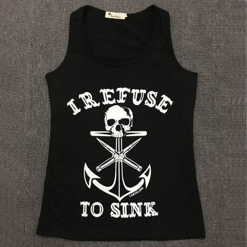 Style Tank Top Women Skull Anchor Print Tank Top Sexy Sleeveless Letter Tops Women Low Cut Camisole 2