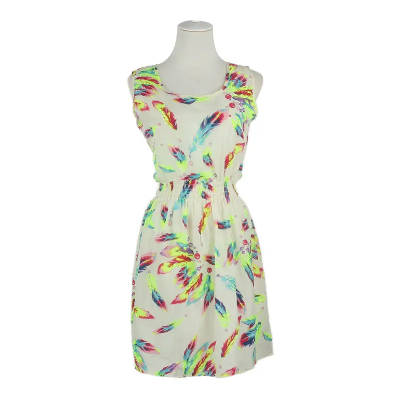 Style Vestidos Women Chiffon Sleeveless Sunflower Print Lady Casual Beach Mini Dress Plus Size Feida 1
