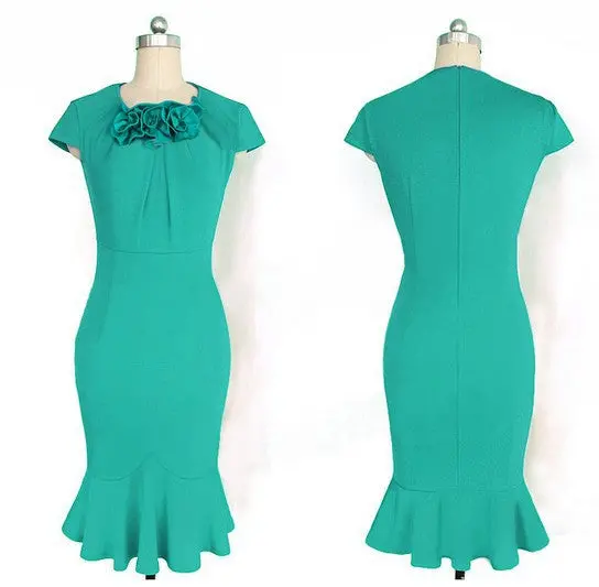 Style Vintage Three-Dimensional Flower Fishtail Hem Party Dresses Plus Size Sexy Bodycon Dress Elegant Midi Women Dress 1
