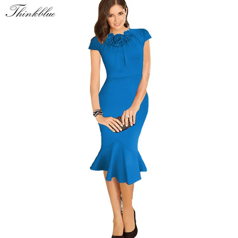 Style Vintage Three-Dimensional Flower Fishtail Hem Party Dresses Plus Size Sexy Bodycon Dress Elegant Midi Women Dress 4