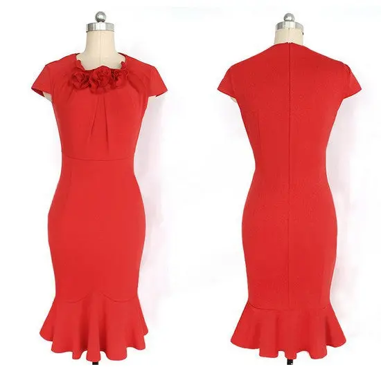 Style Vintage Three-Dimensional Flower Fishtail Hem Party Dresses Plus Size Sexy Bodycon Dress Elegant Midi Women Dress 6