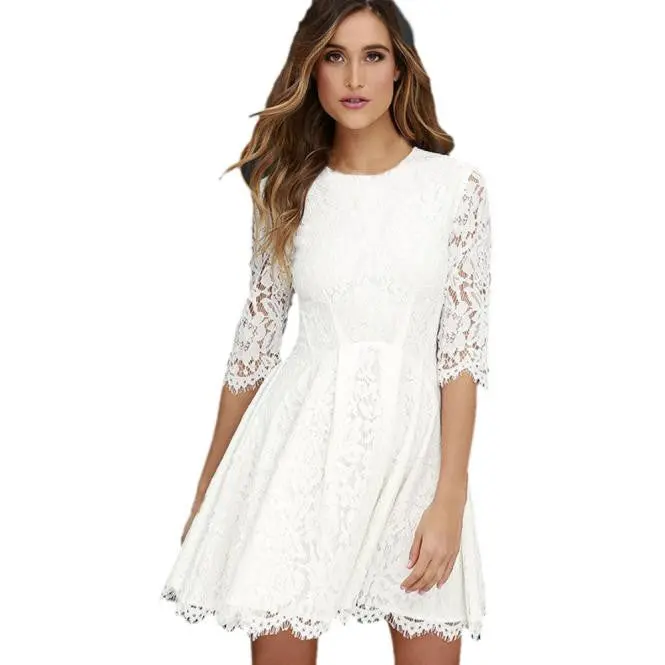 Style Women Dress Vintage White Lace Dress Elegent Office Vestido De Festa 1
