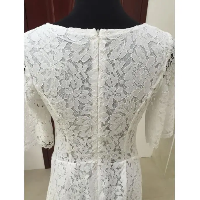 Style Women Dress Vintage White Lace Dress Elegent Office Vestido De Festa 4