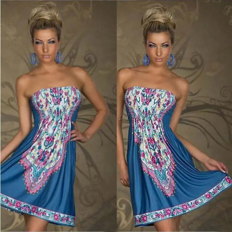 Style Women Dress Wrapped Chest Waist Dress Bohemian Casual Dress Plus Size Feida 1
