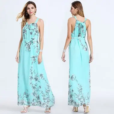 Style Women Long Dress Halter Floral Print Maxi Dress Elegant Casual Boho Party Dresses Ladies Vestidos Plus Size 1