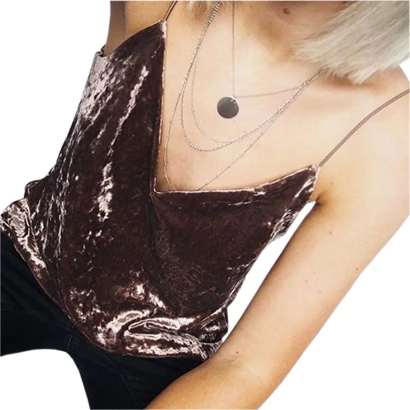Style Women Sexy Velvet Camis Top Sexy Deep V-Neck Camisole Tank Women Slim Sleeveless Tank Top Casual Camisole Tops 3