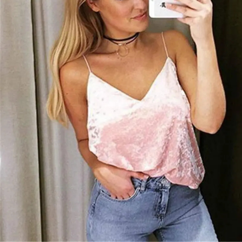 Style Women Sexy Velvet Camis Top Sexy Deep V-Neck Camisole Tank Women Slim Sleeveless Tank Top Casual Camisole Tops 4