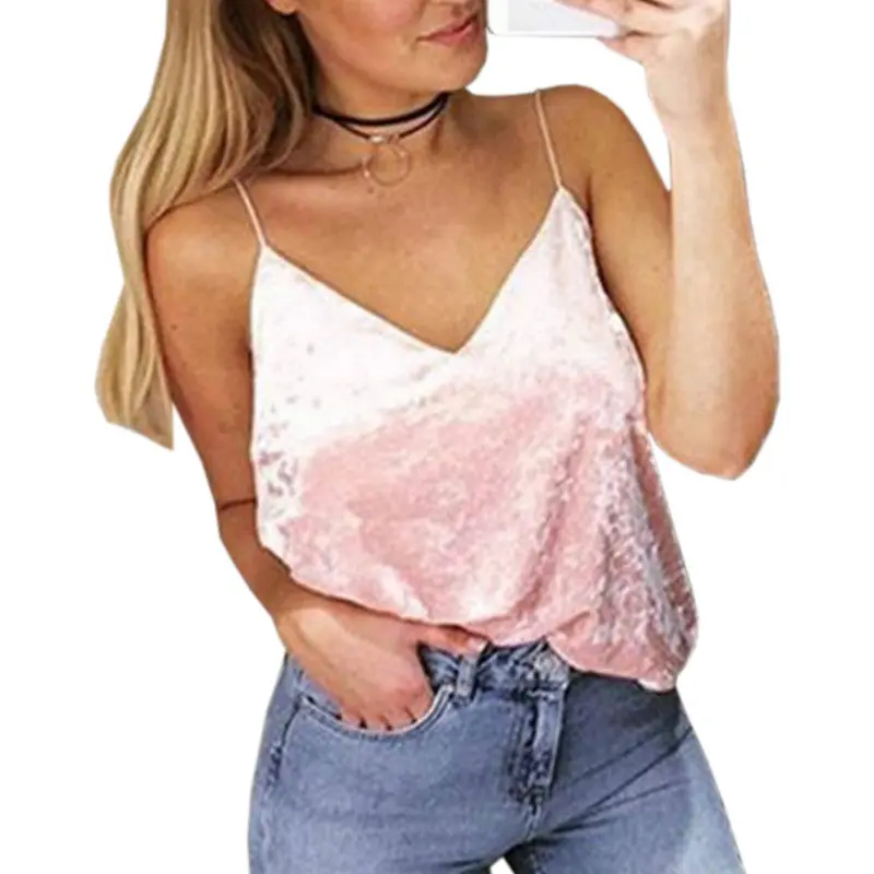 Style Women Sexy Velvet Camis Top Sexy Deep V-Neck Camisole Tank Women Slim Sleeveless Tank Top Casual Camisole Tops 4