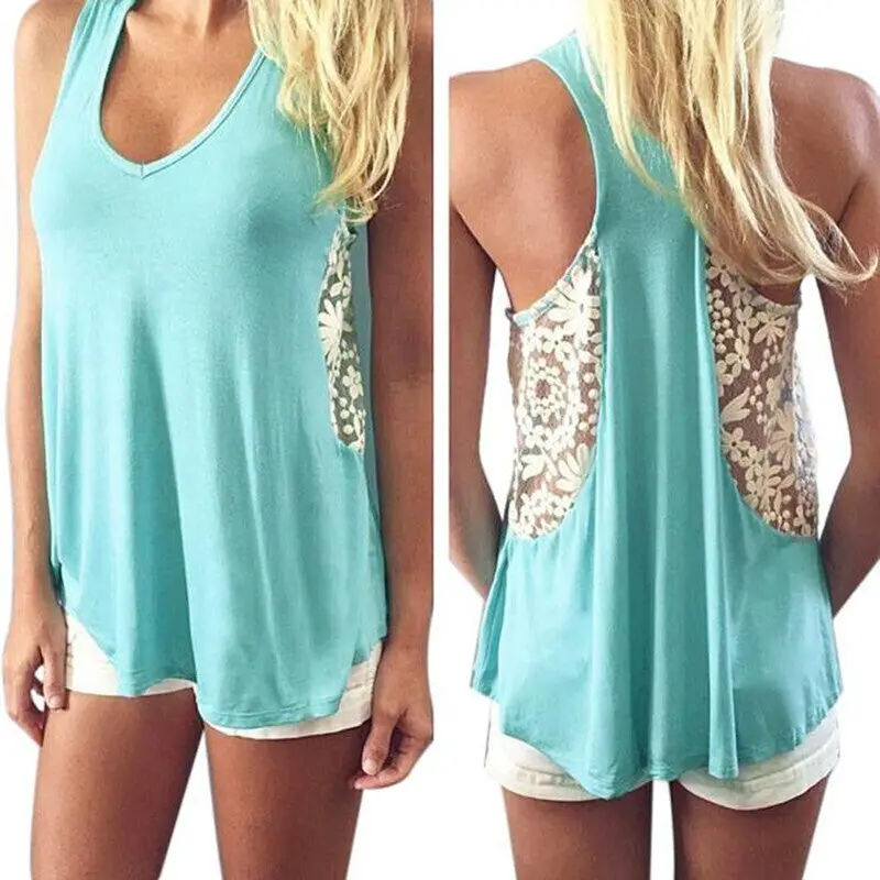 Style Women Tops Sexy Lace Tops Hollowout Woman Casual Sleeveless Beach Casual Blouse Blusas 1