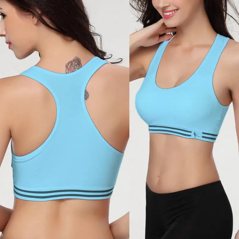Stylesexy Casual Seamless Racerback Padded Bra Short Solid Fitness Stretch Workout Tank Tops 2