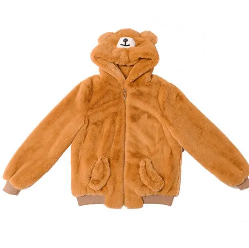 Stylish 3D Bear Ear Hairy Shaggy Faux Rex Rabbit Fur Coat Women Hooded Faux Fur Hoodies Coat Jacket Warm Outerwear 1