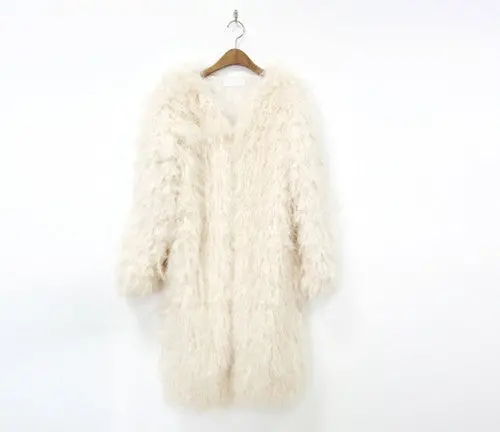 Stylish 4 Inches Long Hairy Shaggy Faux Sheep Fur Coat Long Sleeve Long Outwear Woman Keep Warm Mid Long Coat Tops 1