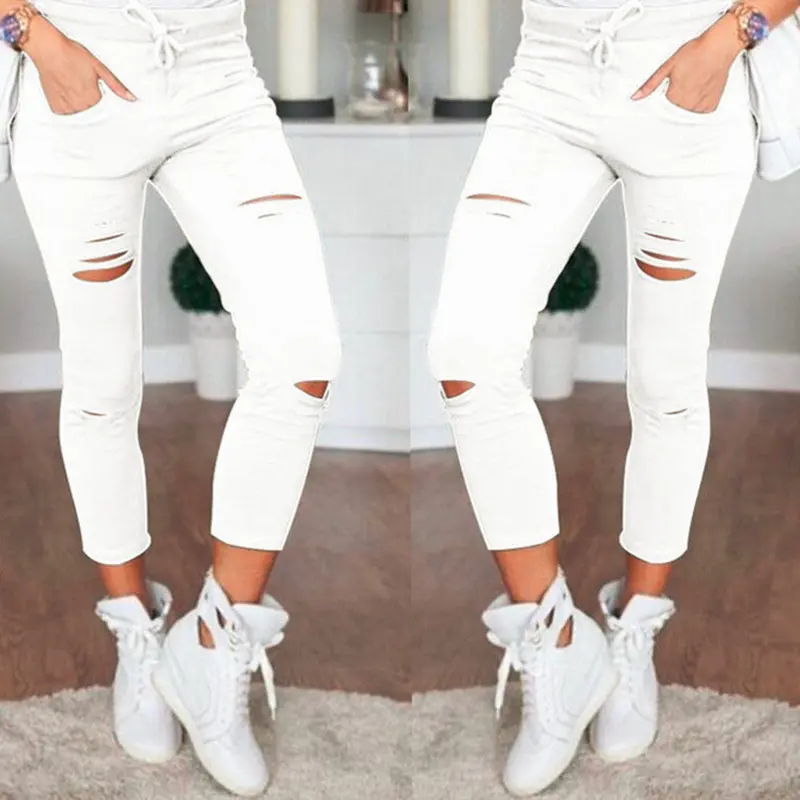 Stylish Broken Hole Pencil Pants Casual Slim Decorate Trousers Pants 5