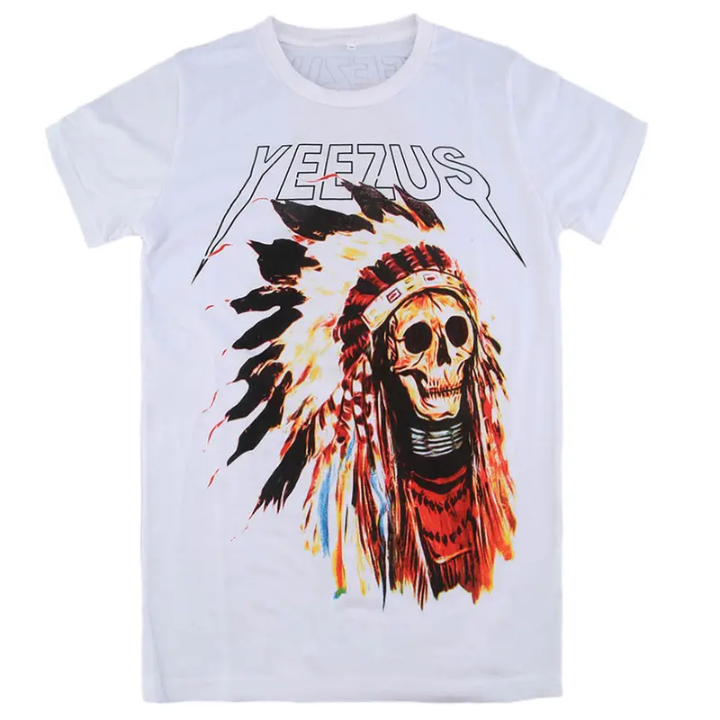 Stylish Cotton Short Sleeve Indian Chief Skull T-Shirtleisure Street Casual T-Shirttops Tide 1
