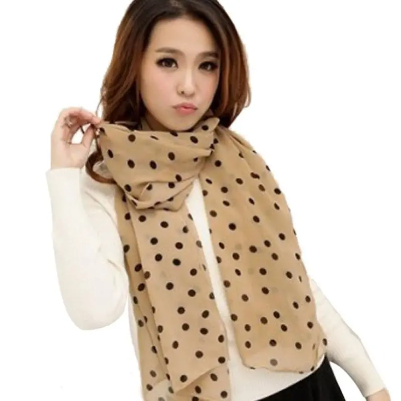 Stylish Girl Long Soft Silk Chiffon Scarf Wrap Polka Dot Shawl Scarve For Women Sunshine 3