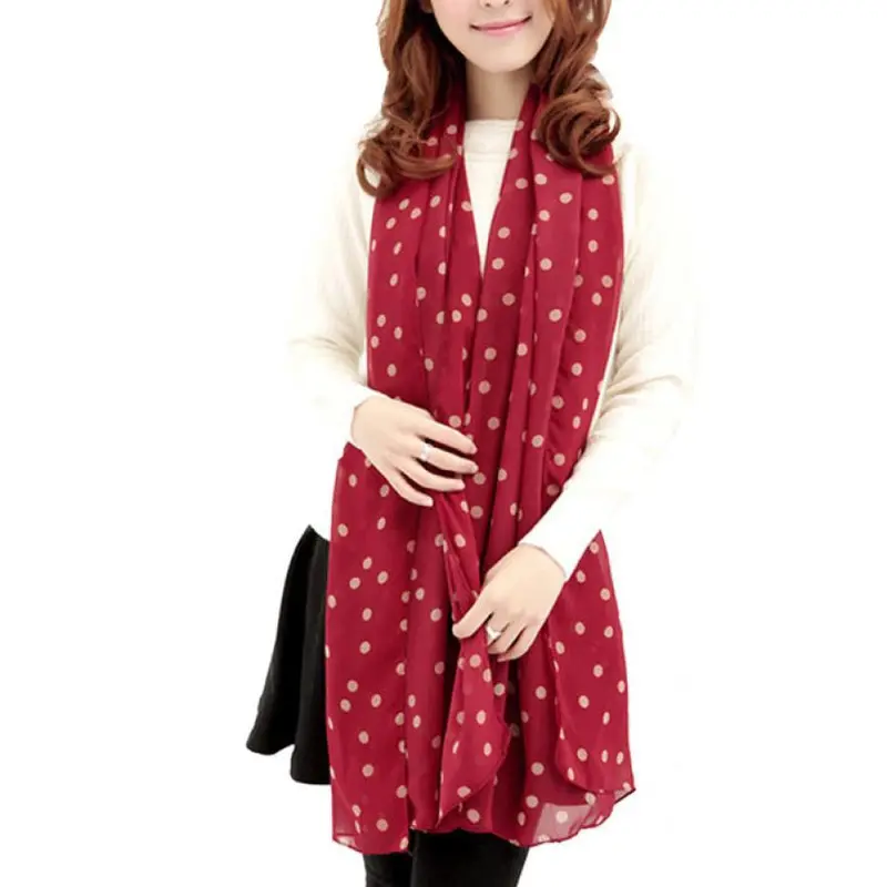 Stylish Girl Long Soft Silk Chiffon Scarf Wrap Polka Dot Shawl Scarve For Women Sunshine 4