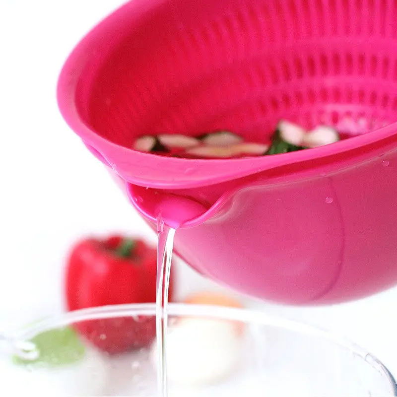 Stylish Home Fuchsia Double Fruit Vegetables Plastic Drain Basket 69830 2