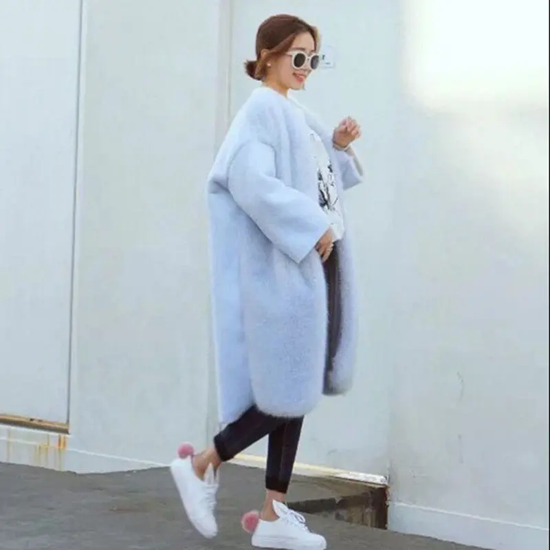 Stylish Long Hairy Spliced Short Hairy Sleeve Shaggy Faux Fox Fur Coat Woman Faux Fur Jackets Long Outerwear Keep Warm 1