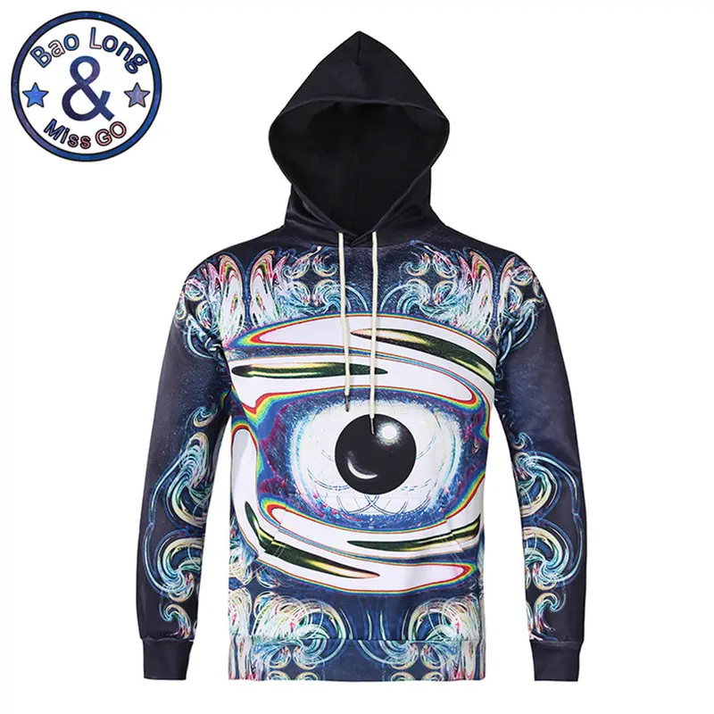 Stylish Long Sleeve 3D Print Big Eye Pattern Hoody Sweatershirts With Hat Pullover 1
