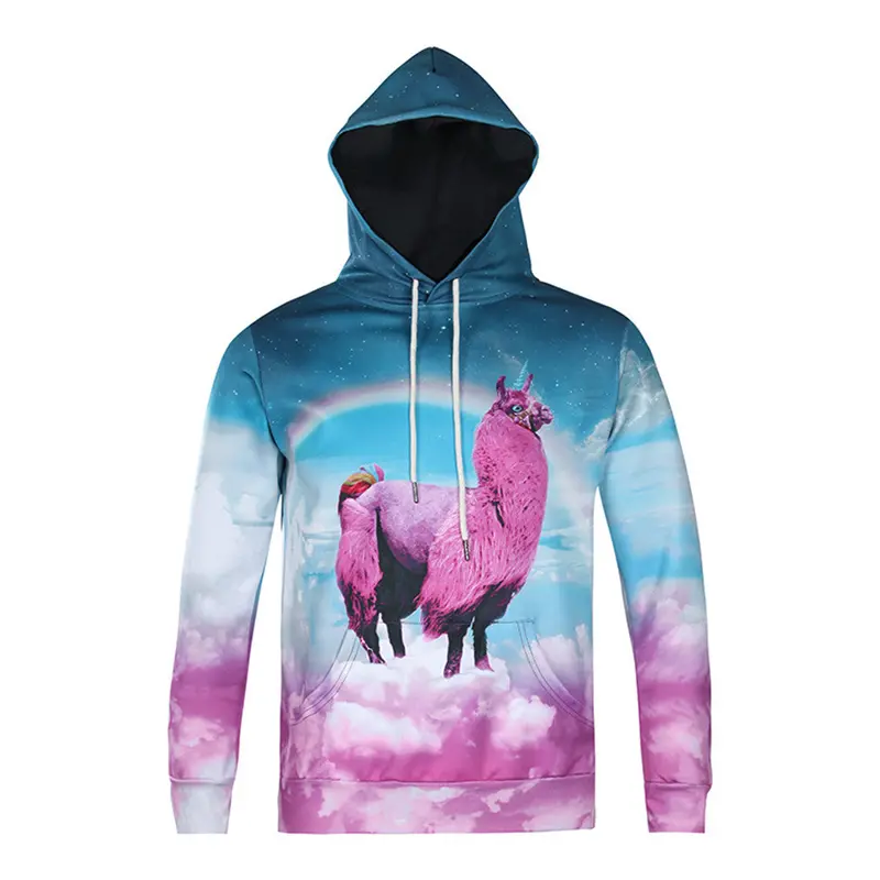 Stylish Long Sleeve 3D Print Rainbow+Unicorn Pattern Hoodies 1
