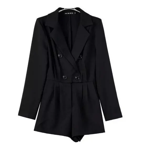 Stylish Long Sleeve Suit Blazer Short Jumpsuit Women Deep V-Neck Notched Collar Slim Fit Rompers Playsuits Retro 1