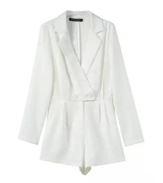 Stylish Long Sleeve Suit Blazer Short Jumpsuit Women Deep V-Neck Notched Collar Slim Fit Rompers Playsuits Retro 4