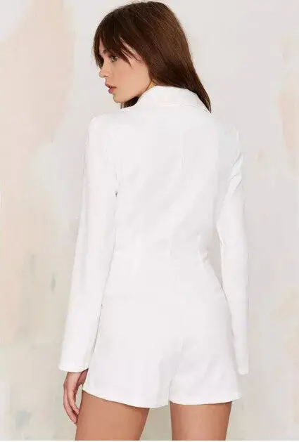 Stylish Long Sleeve Suit Blazer Short Jumpsuit Women Deep V-Neck Notched Collar Slim Fit Rompers Playsuits Retro 5