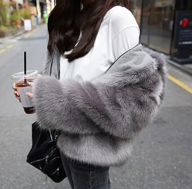 Stylish Loose Hooded Faux Fox Fur Jackets Woman Loose Sleeve Keep Warm Faux Fur Thick Coat Outerwear 4