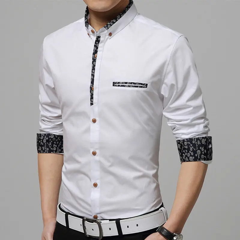 Stylish Men's Long Sleeve Dress Business Formal Shirts Slim Fit Tops Trendy 1