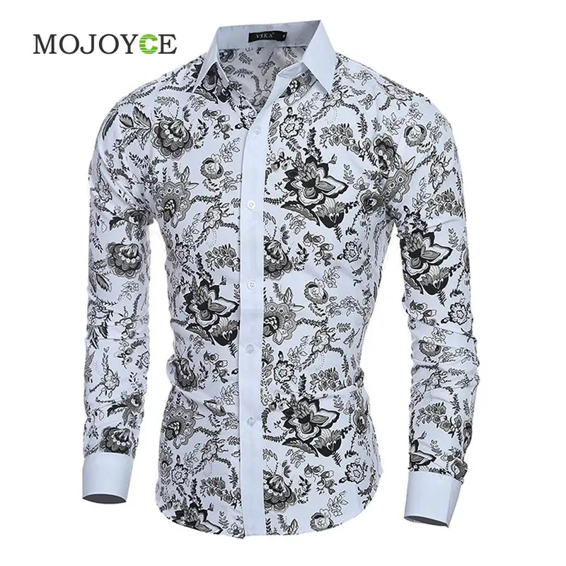 Stylish Men's Long Sleeve Flower Shirts Casual Dress Shirt Blouse Business Dress Shirt Slim Fit Work Wear 1