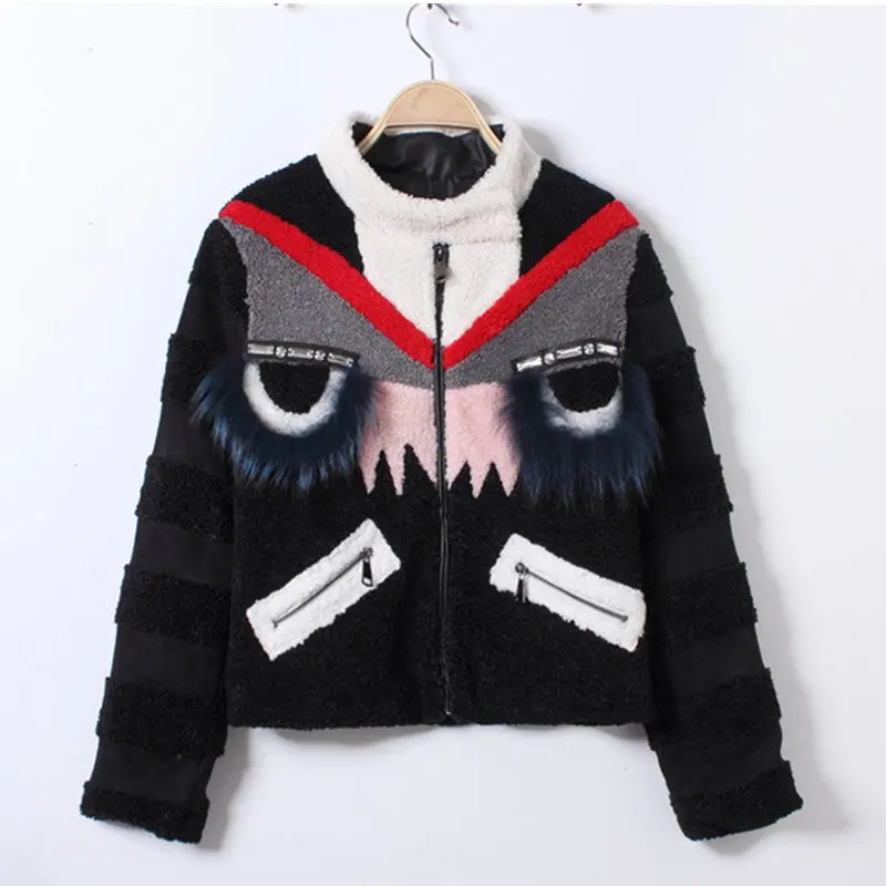 Stylish Monster Beading Real Raccoon Fur Eye Eyelash Patchwork Faux Wool Fur Thin Parka Coat Luxury Lady Jacket Outwear 1