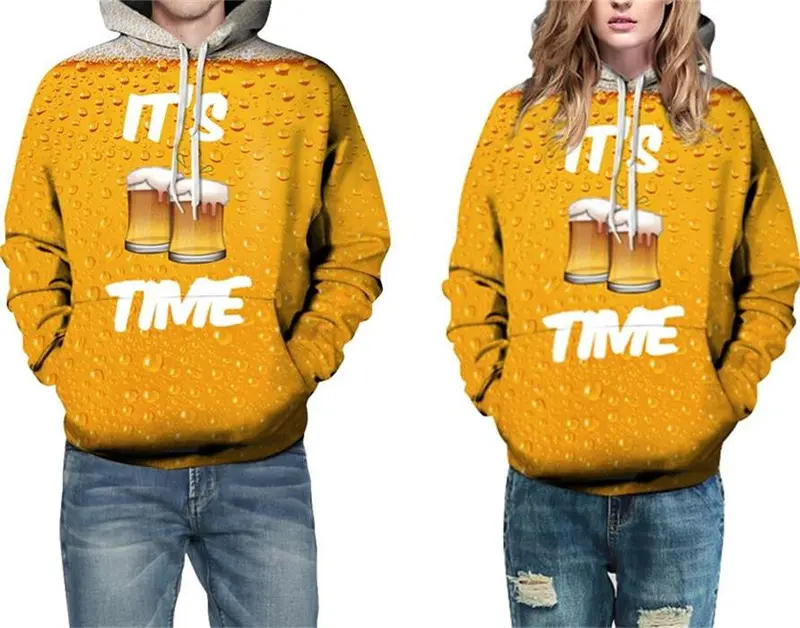 Stylish Punk Digital Print 3D It's Beer Time Pattern Loose Hoodie Lover's Streetwear Sweatshirts 1