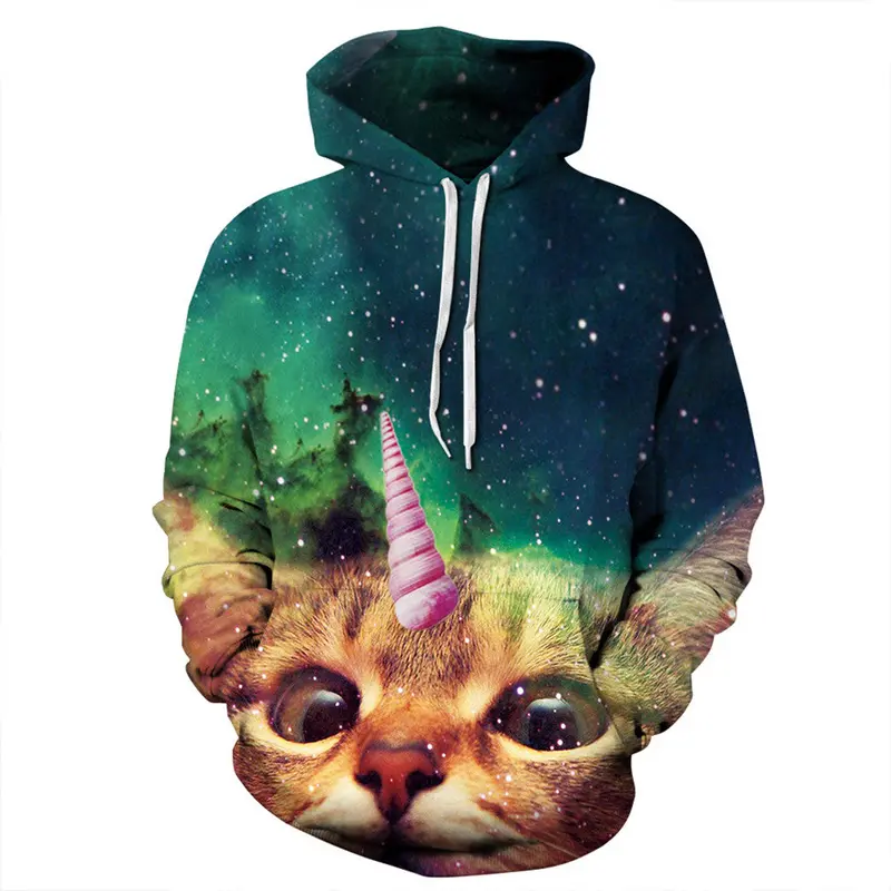 Stylish Punk Digital Print 3D Star And Cat-Pattern Long Sleeve Hooded Hoodie For 1