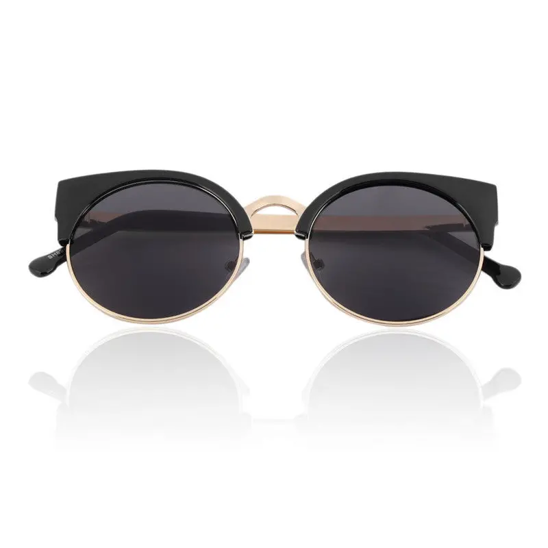 Stylish Retro Designer Super Circle Cat Eye Semi-Rimless Sunglasses 1