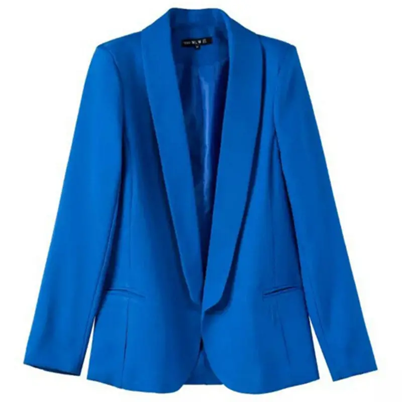 Stylish Shawl Collar Slim Fit Blazer Solid Color Long Sleeve Back Slit Mid Long Ol Suit Coat Femme Blue S M L 1