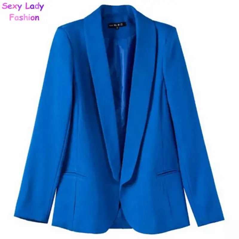 Stylish Shawl Collar Slim Fit Blazer Solid Color Long Sleeve Back Slit Mid Long Ol Suit Coat Femme Blue S M L 2