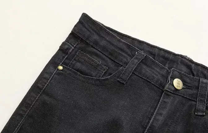 Stylish Spliced Faux Fur Flare Denim Skinny Jeans Woman Zip Pocket Button Cozy Tight Slim Fit Trousers Black 4