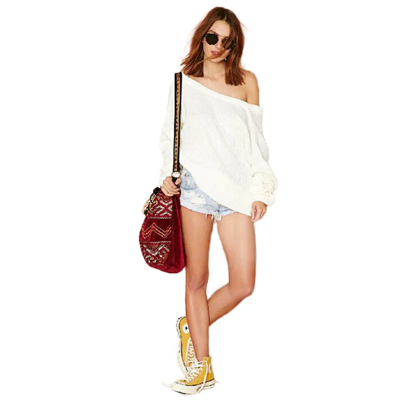 Stylish Women Sweaters Girl Off Shoulder Back Deep V Collar Knit Sweater Pullover Pull Gilet Manche Longue Feida 1