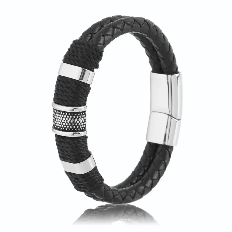 Stylishjewelrygenuine Leather Titanium Steel Bracelets Punk Stylesimple Magnet Buckle Bracelets 1