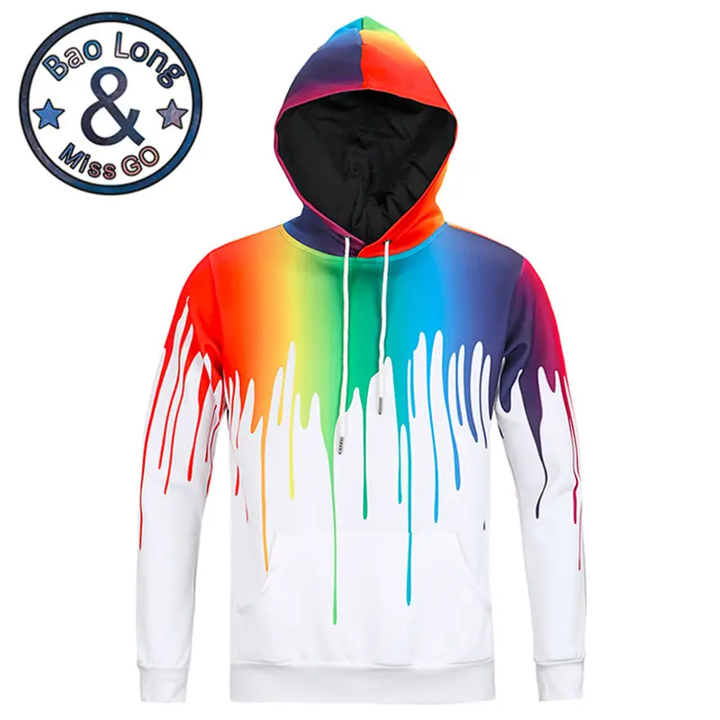 Stylishlong Sleeve 3D Print Colorful Dyestuff Pattern Hoody Sweatershirts With Hat Pullover Sportwear 1