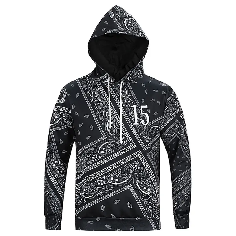Stylishlong Sleeve 3D Print White Floral Pattern Hoody Sweatershirts With Hat Pullover Sportwear 1