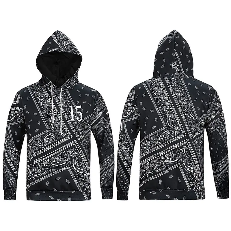 Stylishlong Sleeve 3D Print White Floral Pattern Hoody Sweatershirts With Hat Pullover Sportwear 4
