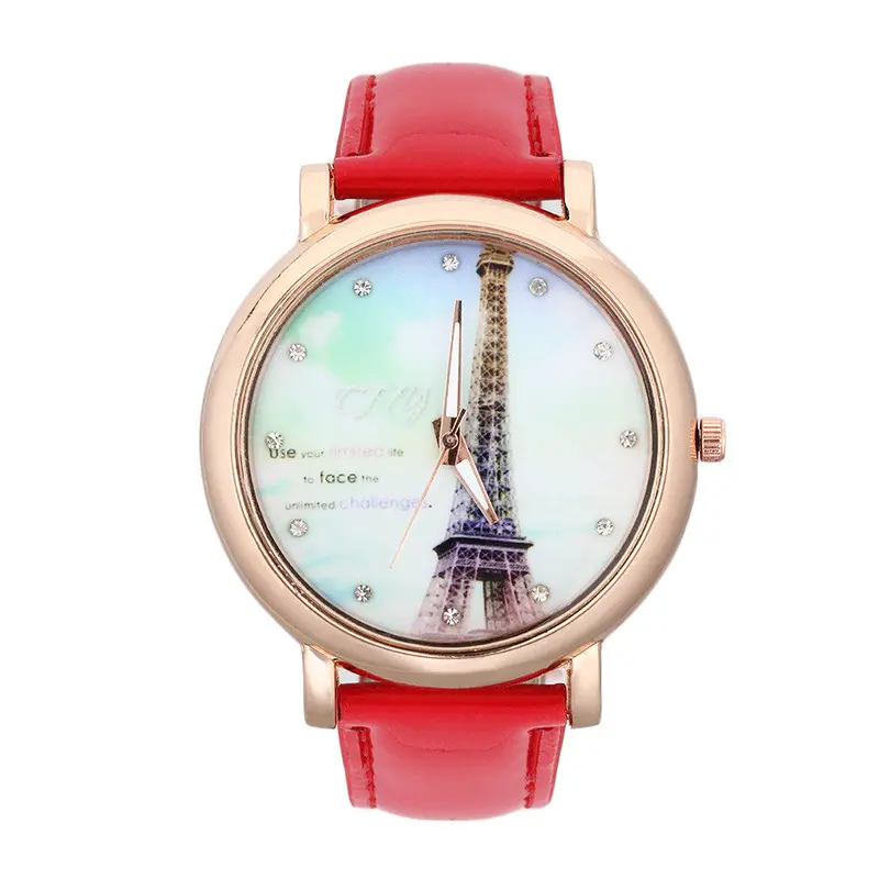 Stylishvintage Retro Designed Paris Towerfaux Leather Band Analog Quartz Movet Wrist Watch 1