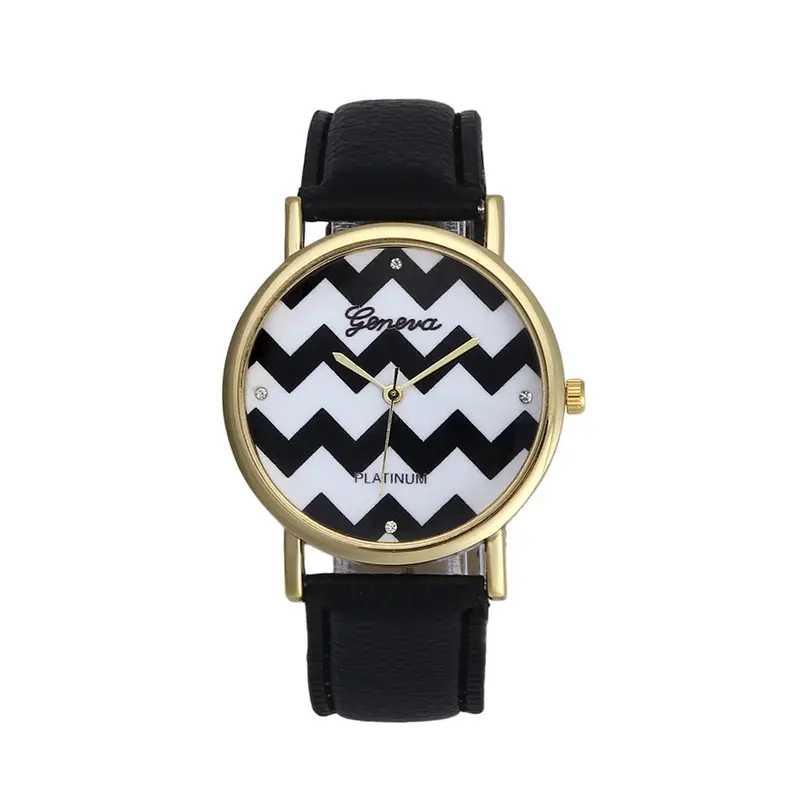 Suitable Stripes Watch Pu Leather Woman Man Quartz Wrist Watches Geneva Girls Dress Clocks 1