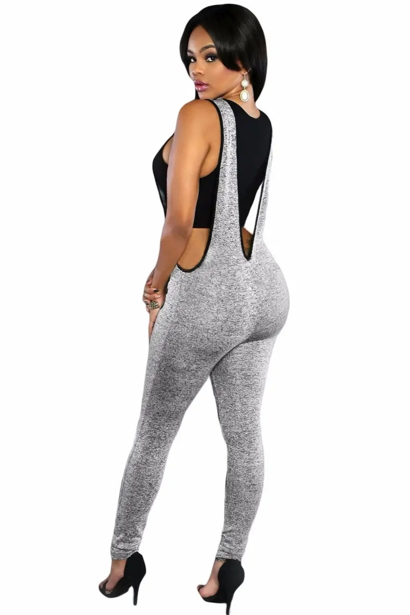 Suits Redgrey Plunging V Back Letter Print Sleeveless Bodycon Jumpsuit Long Romper Combinaison Femme 4